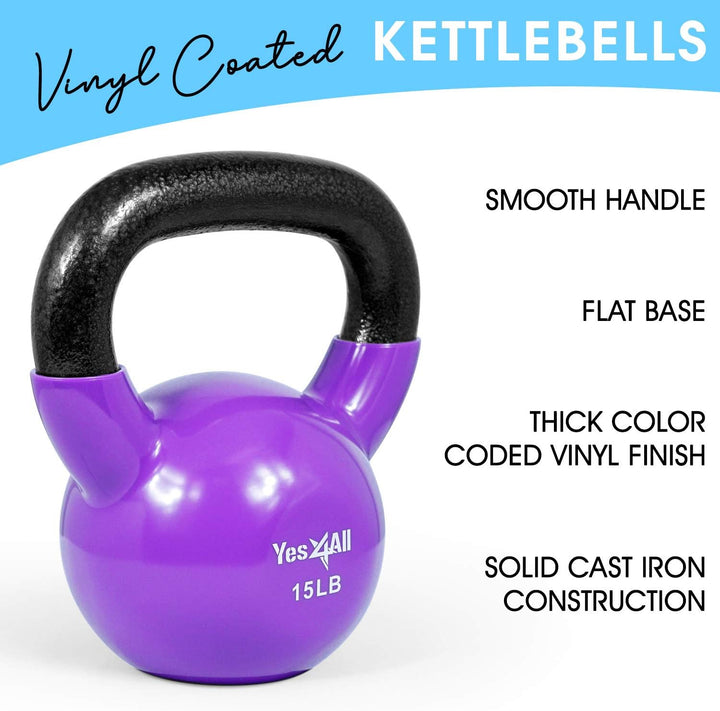 Yes4All 2-20kg Kettlebell aus Gusseisen, mit Vinylbeschichtung, Schwunghantel, Kugelgewicht M. 4.5 +