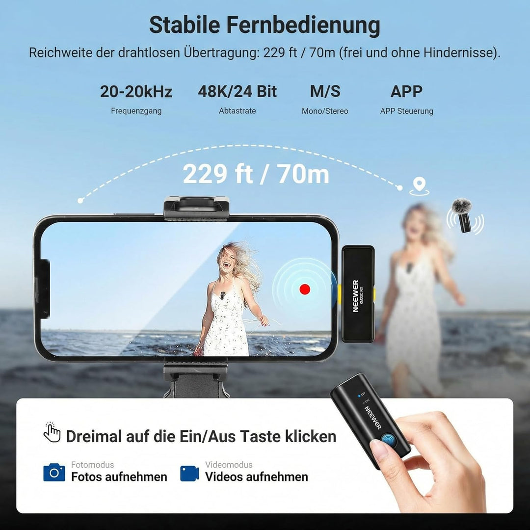NEEWER KM23C AI Drahtloses Lavalier Mikrofon Kompatibel mit iPhone Android Tablet PC Laptop, omnidir
