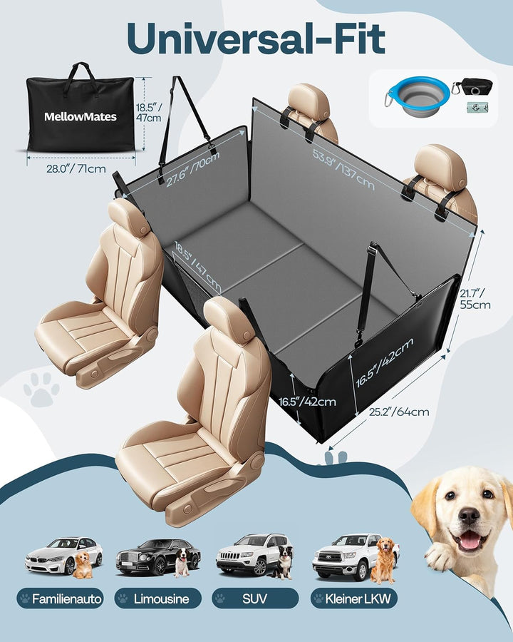 Hundedecke für Auto Rückbank Hundesitzbezug mit Harter Unterseite inkl. Seitenschutz und Sichtfenste