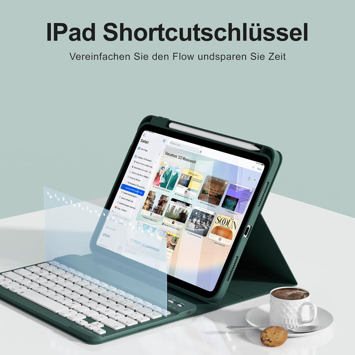 Hülle mit Tastatur für iPad A16 11 Generation2025/10 Generation 2022, (11/10.9 Zoll), 7-farbige Magn