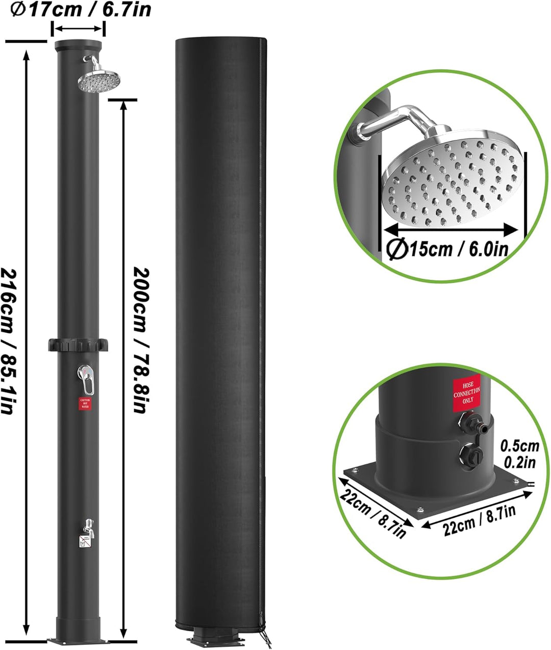 LARS360 40L Solardusche Gartendusche Duschsystem – Wassertemperatur bis 60°C, mit 180° drehbarem Reg