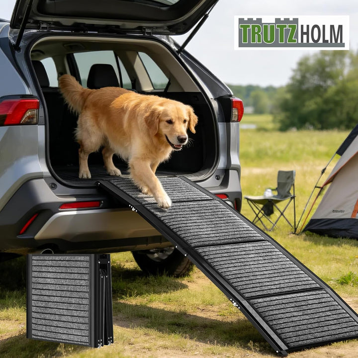 TRUTZHOLM Hunderampe klappbar 180 cm, Autorampe für Hunde, bis 130 kg Tragkraft, 4-Fach klappbar, Al