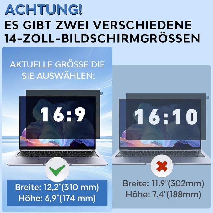 Blickschutzfolie für 14 Zoll Laptop 16:9 Seitenverhältnis Sichtschutzfolie,Abnehmbar sichtschutz, An