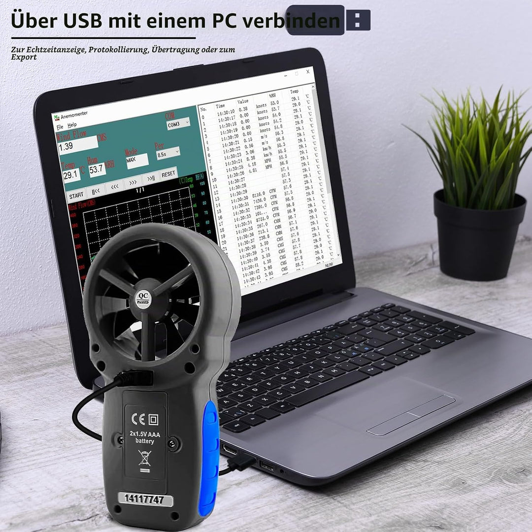AIOMEST Windmesser, Digital Anemometer Windmesser Windmessgerät Handheld, AI-866A Windmesser CFM Win