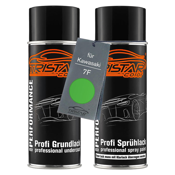 TRISTARcolor Motorradlack Spraydosen Set für Kawasaki 7F Lime Green Grundlack Basislack Sprühdose 40
