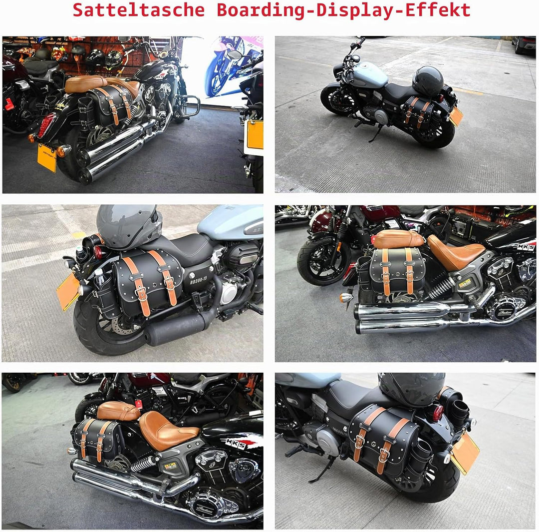 Hochdichtes Leder-Motorrad-Saddebags,Überwurftaschen,Gepäckträger,Seitentaschen mit Getränkehalter,w