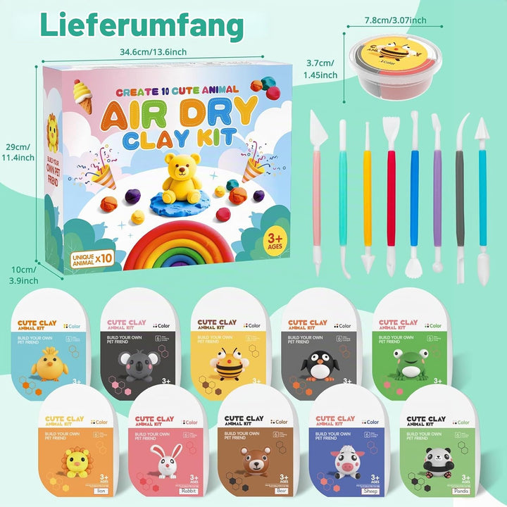 Lufttrocknendes Modellierknete Set für Kinder-10 Boxen Themen-Modellierknete mit Werkzeugen, Anleitu
