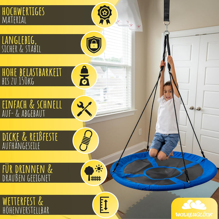 WOLKENGLÜCK® Nestschaukel [Ø 60 cm] - Höhenverstellbare Schaukel Outdoor & Indoor für Kinder und Erw