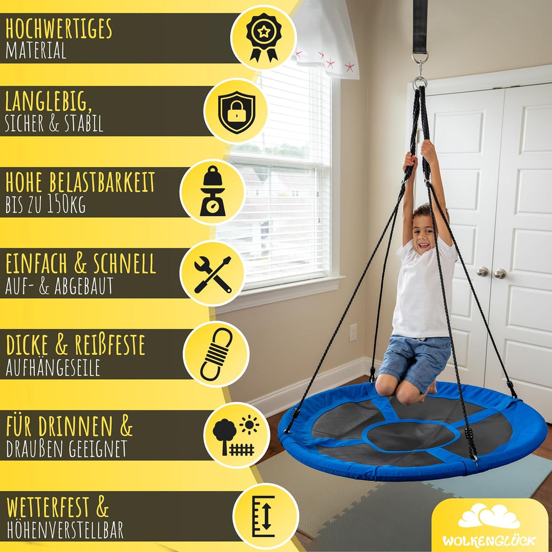 WOLKENGLÜCK® Nestschaukel [Ø 110 cm] - Höhenverstellbare Schaukel Outdoor & Indoor für Kinder und Er