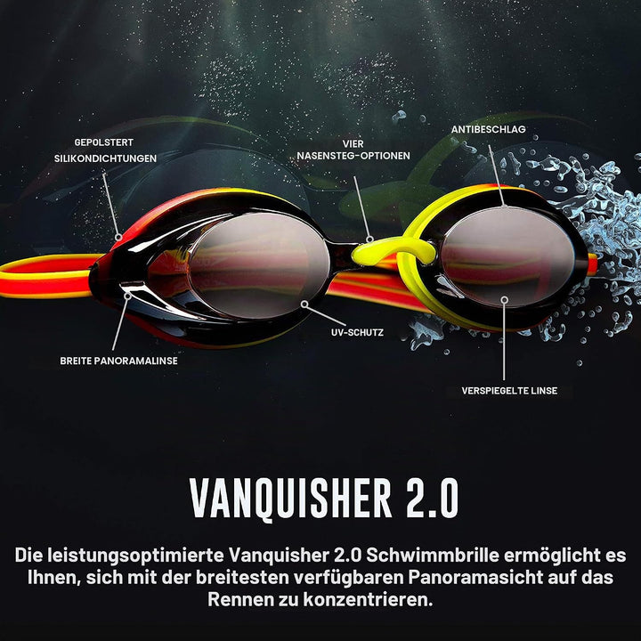 Speedo Vanquisher 2.0 Mirrored Swim-Swimming Racing Goggles-Silver Anti-Fog New