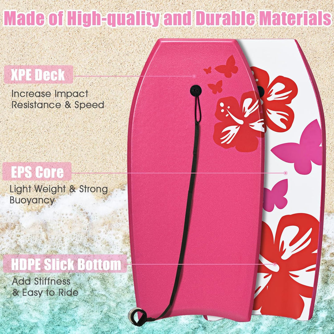 HOMASIS Schwimmbrett mit Zugseil, Bodyboard tragbar, Schwimmboard mit Blumenmuster, Surfbrett für Er