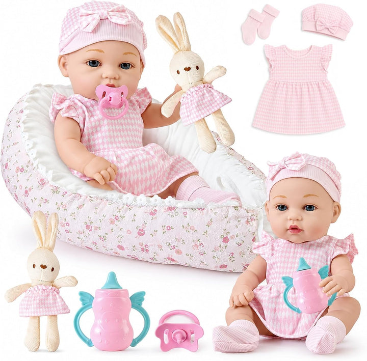 Puppenzubehör für Baby Puppe Zubehör, 33cm Grosse Babypuppe Puppenbett Puppenkleidung Fläschchen Sch