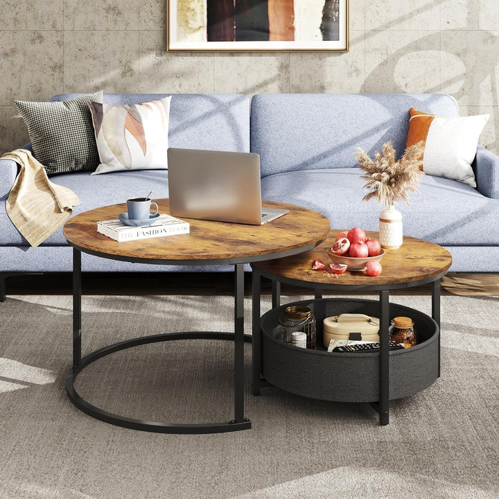 WLIVE Couchtisch 2er Set, 80 Durchmesser Gross Wohnzimmertisch, 60 Durchmesser Beistelltisch Rund mi