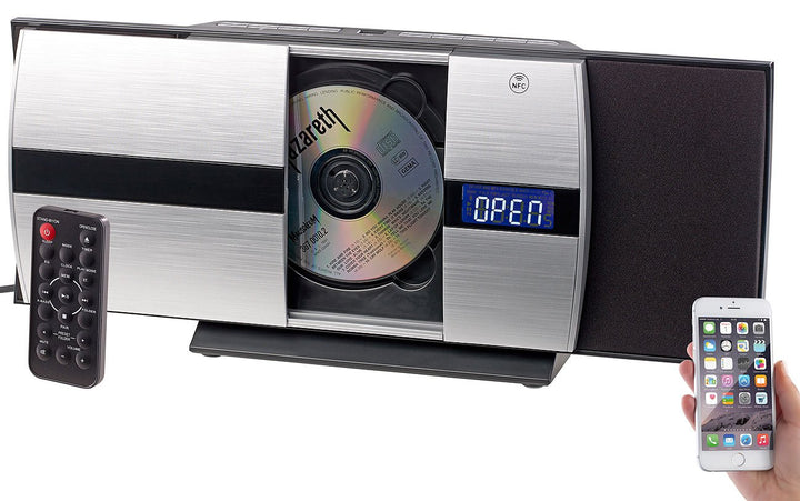 auvisio CD Player Vertikal: Vertikale Stereoanlage mit Bluetooth, CD, MP3, Radiofunktion, AUX, NFC,