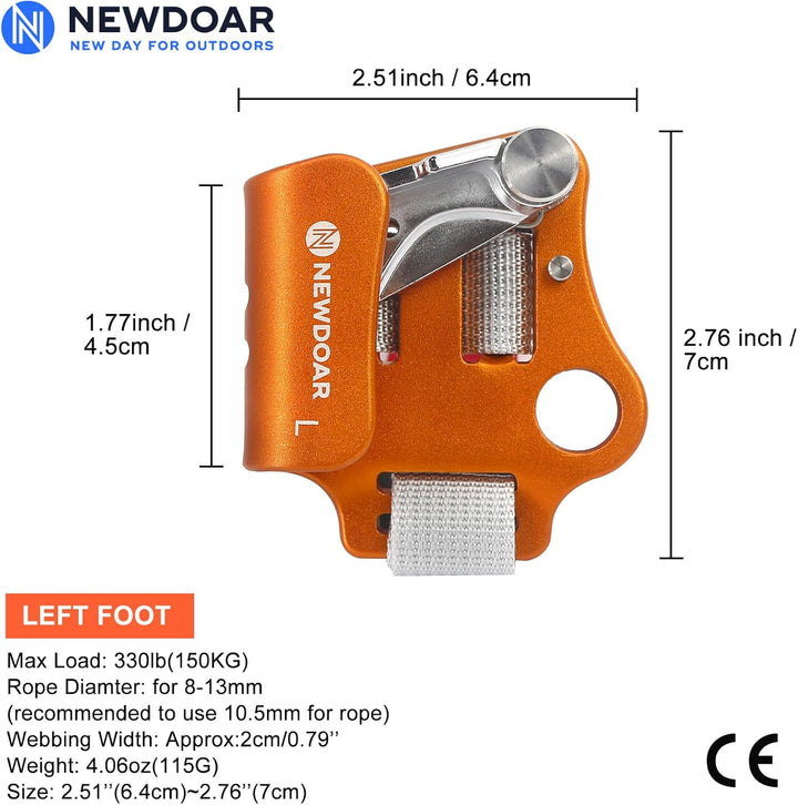 NewDoar Foot Ascender Riser Klettern Baum Baumpfleger Bergsteigen Abseilen Quick Step Ausrüstung Kle