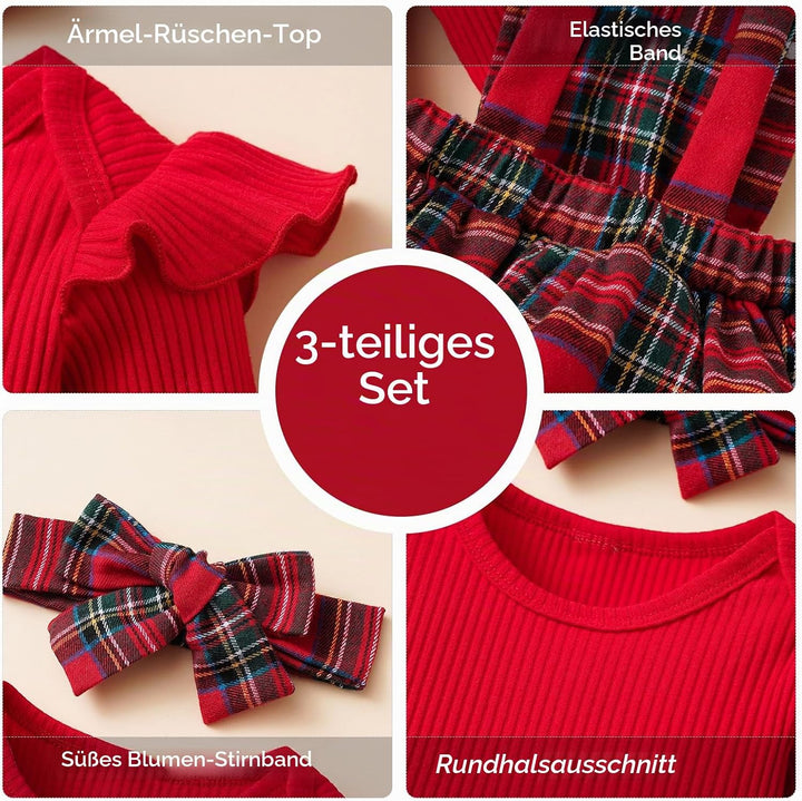 Neugeborenes Baby Mädchen Röcke Sets Rüschen Top + Plaid/Dots/Bowknot Overalls Hosenträger Kleid + S