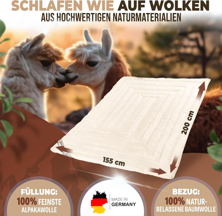 Engelshof Alpaka Bettdecke, Alpaka Decke 155x200 cm, Sommer leicht Decke Alpaka Wolle ist viel Besse
