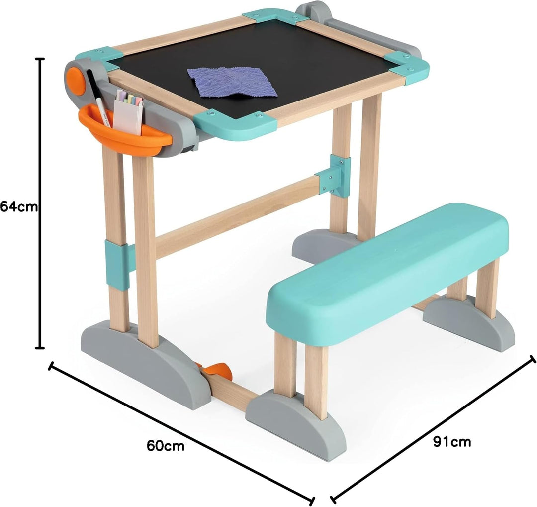 Smoby - Holzschreibtisch 2-in-1 - Zusammenklappbar, Schreibtisch und Kreativtafel, viel Zubehör, aus