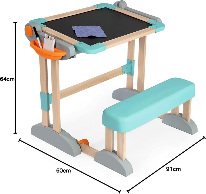 Smoby - Holzschreibtisch 2-in-1 - Zusammenklappbar, Schreibtisch und Kreativtafel, viel Zubehör, aus