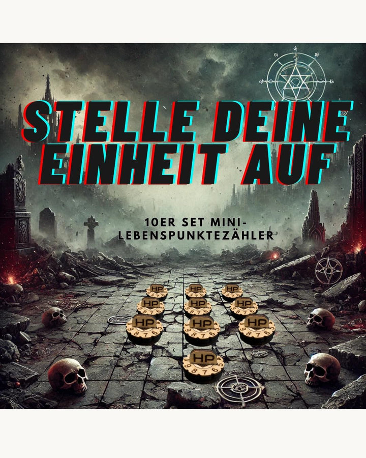 Mini Lebenspunkte-Zähler 0–9 aus Holz – 10er Set – 20 mm Einheitenmarker für Tabletop & Fantasy Spie