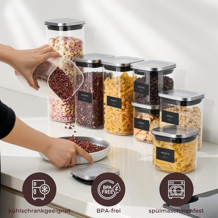 Vorratsgläser eckig mit Edelstahldeckeln, 4 x 1450 ml 4 x 1450ml, 4 x 1450ml