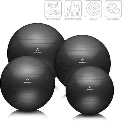 BODYMATE Gymnastikball Sitzball Trainingsball mit GRATIS E-Book inkl. Luft-Pumpe, Ball für Fitness,