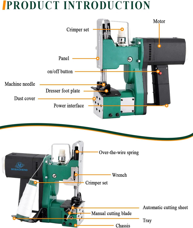 MXBAOHENG Sacknähmaschine 220V Nähmaschine für Säcke Tragbares Beutelverschliessmaschine Elektrische