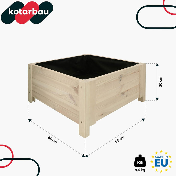 KOTARBAU® Blumenkasten - 60 x 60 x 30 cm - Pflanzkasten mit Vlies - Pflanzkübel gross aussen - Balko