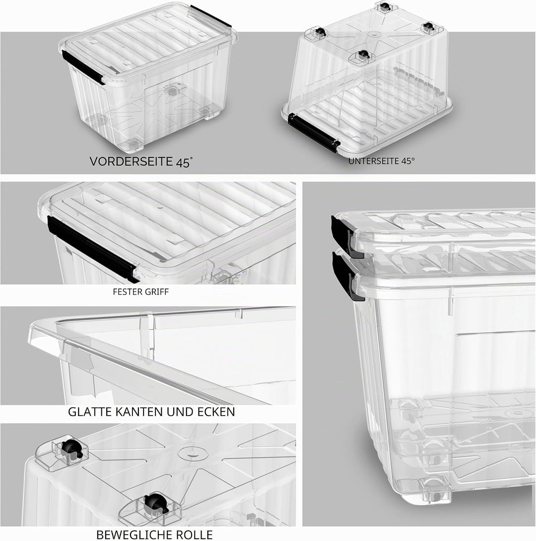 Cetomo,35L*4,4er-Pack, Aufbewahrungsbox mit deckel,Aufbewahrungsboxen, mit Clips, stapelbar, Wohnzim