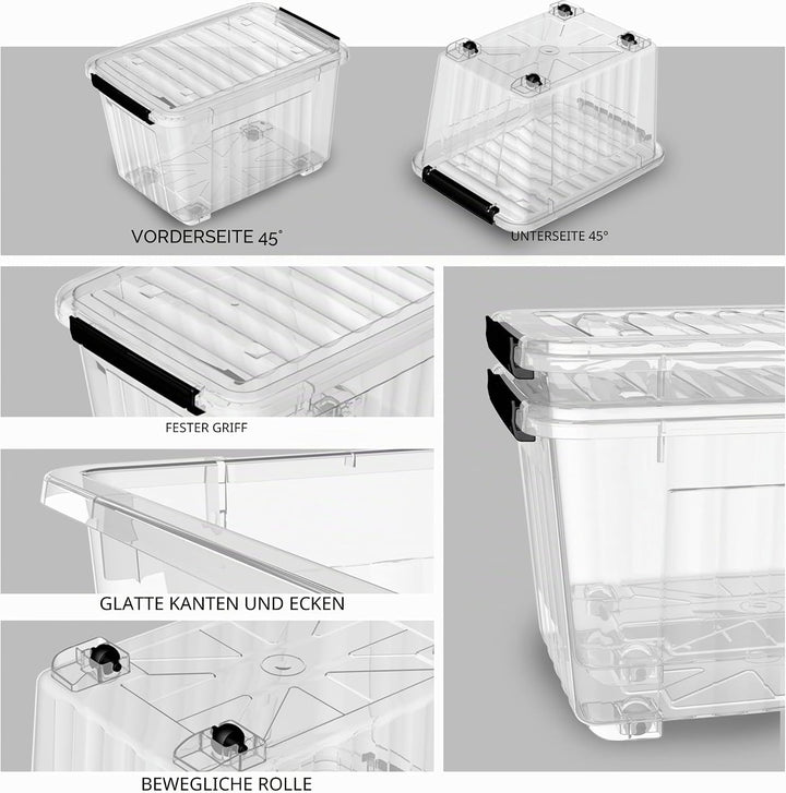 Cetomo,35L*4,4er-Pack, Aufbewahrungsbox mit deckel,Aufbewahrungsboxen, mit Clips, stapelbar, Wohnzim