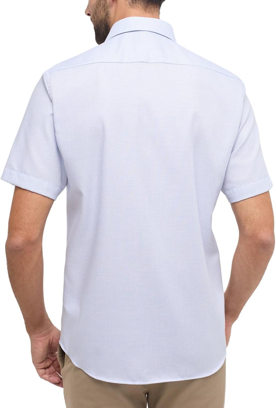 ETERNA Herren strukturiertes Baumwoll-Kurzarmhemd MODERN FIT 38 Hellblau, 38 Hellblau