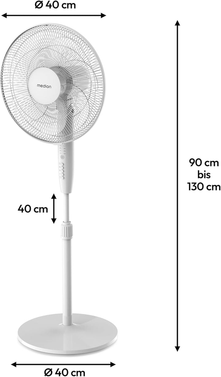 MEDION P21 SF Standventilator mit Fernbedienung (Ventilator leise, 3 Modi Schlafmodus Natur Oszilier