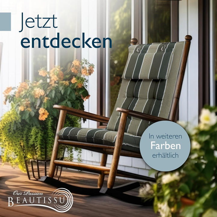 Beautissu 8er Set Premium Hochlehner Auflage mit Kopfpolster Stoff | 120x50cm 8cm dick Grün gestreif
