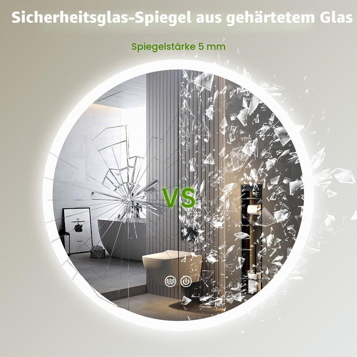 Spiegel mit Beleuchtung, 70cm Rund LED Spiegel mit Touch-Schalter, Dimmbar, 3 Lichtfarbe Einstellbar