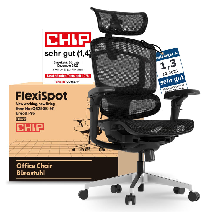 FLEXISPOT ErgoX Pro Ergonomischer Bürostuhl mit 12-stufiger Höhenverstellung, Schreibtischstuhl mit