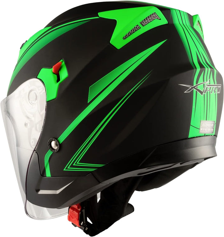 Motorradhelm Doppeltvisier City Jet Zertifikat ECE 22-06 Scooter 53-54 cm ( XS) Matt Grün, 53-54 cm