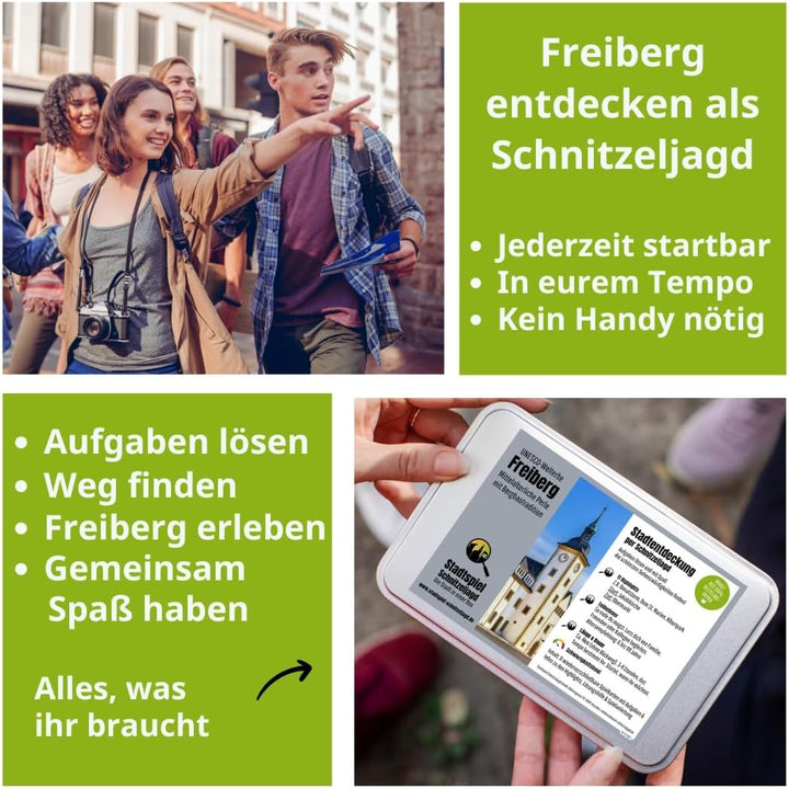 Schnitzeljagd Freiberg - Stadtspiel Freiberg für Touristen, Familien oder Teamevents. Entdecke Freib