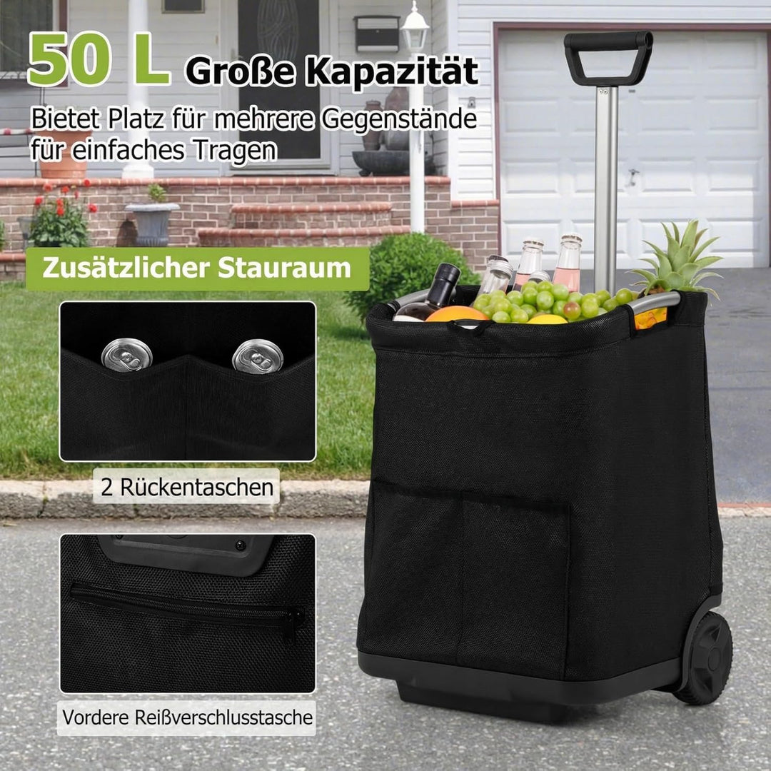 COSTWAY Einkaufstrolley klappbar, 50 Liter, Einkaufswagen mit 3 Taschen & verstellbarem Griff, Einka