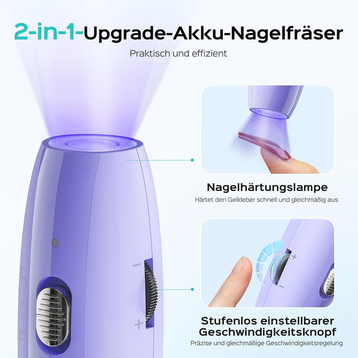COSLUS Professionell Nagelfräser Kabellos Tragbar: Elektrische Nagelfeile Stufenlos mit Licht für Ge