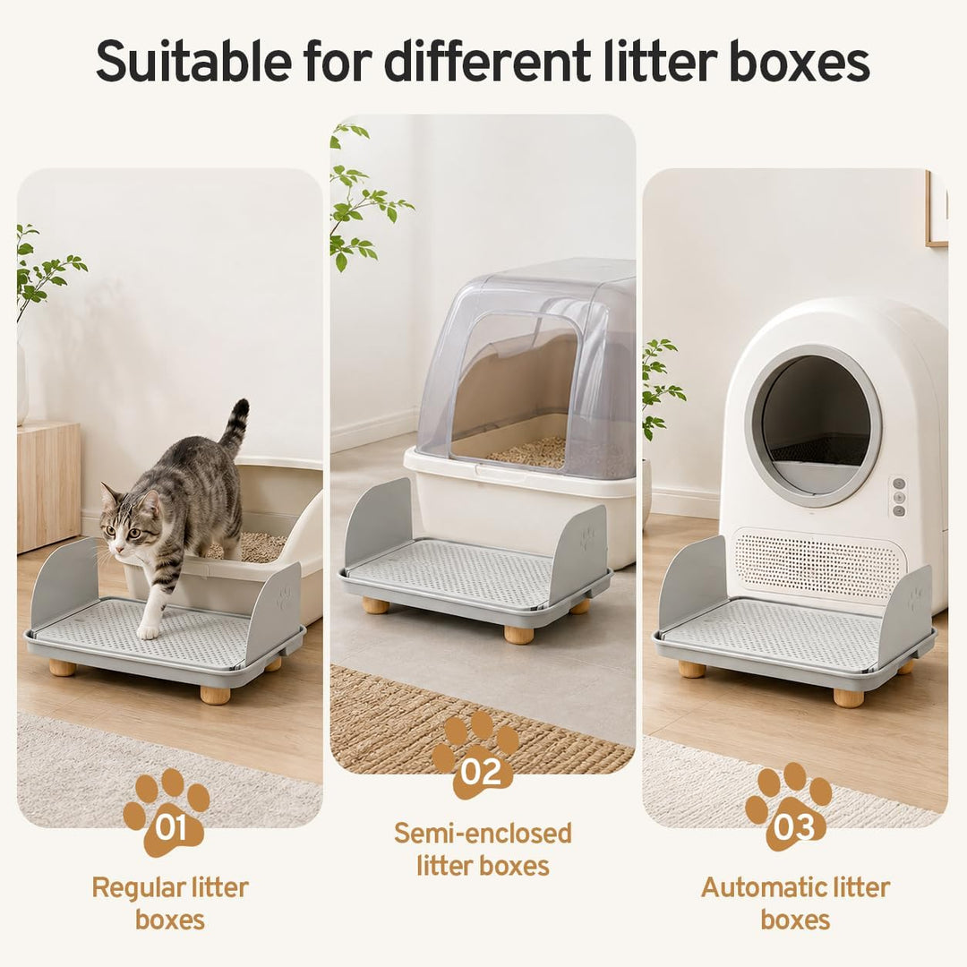 Katzenstreu Rampe mit Filterfunktion - rutschfeste Katzentoilettenstufe mit 4cm Hohe Holzfüsse - Kat