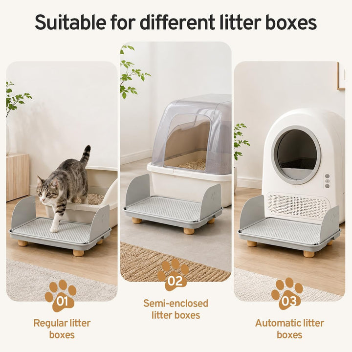 Katzenstreu Rampe mit Filterfunktion - rutschfeste Katzentoilettenstufe mit 4cm Hohe Holzfüsse - Kat
