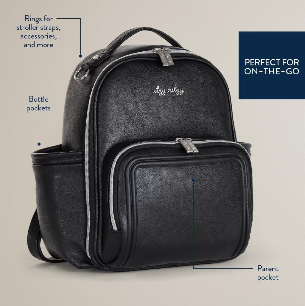 Itzy Ritzy Baby Mini Plus Wickeltasche, Schwarz mit silberfarbenen Beschlägen – Plus, Black with Sil