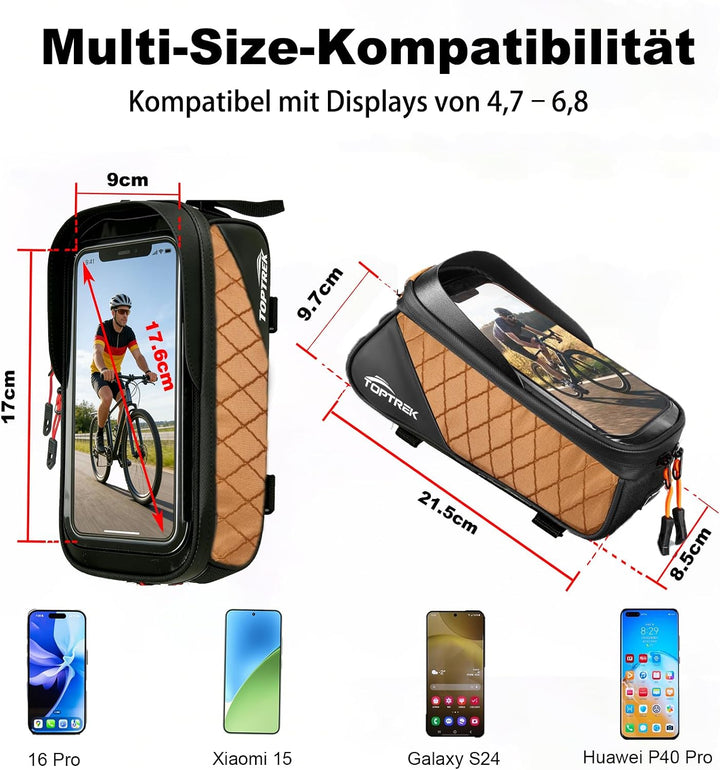 toptrek Fahrrad Rahmentasche Wasserdicht für Smartphone mit Touchscreen Ocker, Ocker