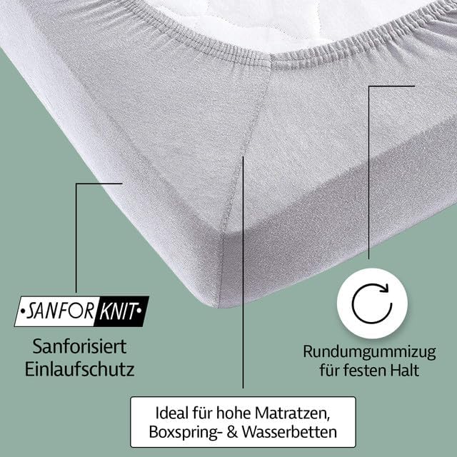 Zestri Boxspringbett Spannbettlaken Silber 180-200 x 200 cm Spannbetttuch - 160 g/m² Baumwolle - Ste