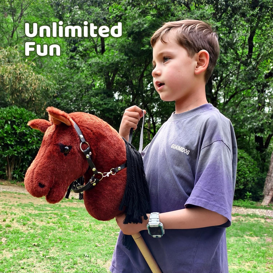 BEJOY Steckenpferd Spielzeug Pferd, Hobby Horse Holzpferd Plüschpferd zum Reiten für Kinder mit Half