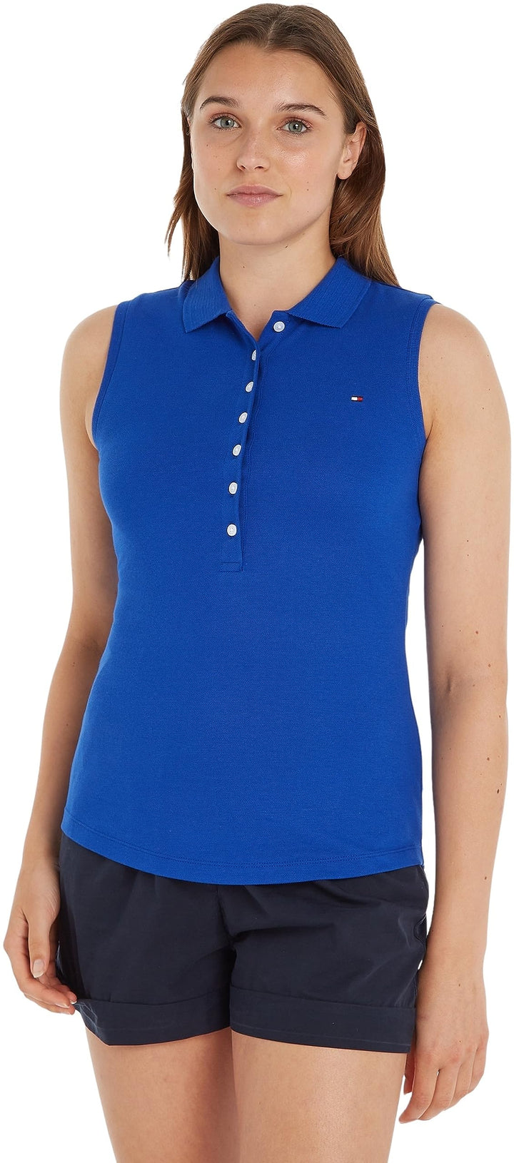 Tommy Hilfiger Damen Slim Collar Detail Polo Ns Kurzarm Poloshirts S Blau (Ultra Blue), S Blau (Ultr