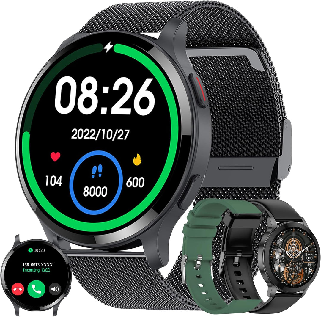 Smartwatch Herren mit Telefonfunktion 1,43" HD Voll Touchscreen Uhren Fitness Tracker 15 Sportmodi A
