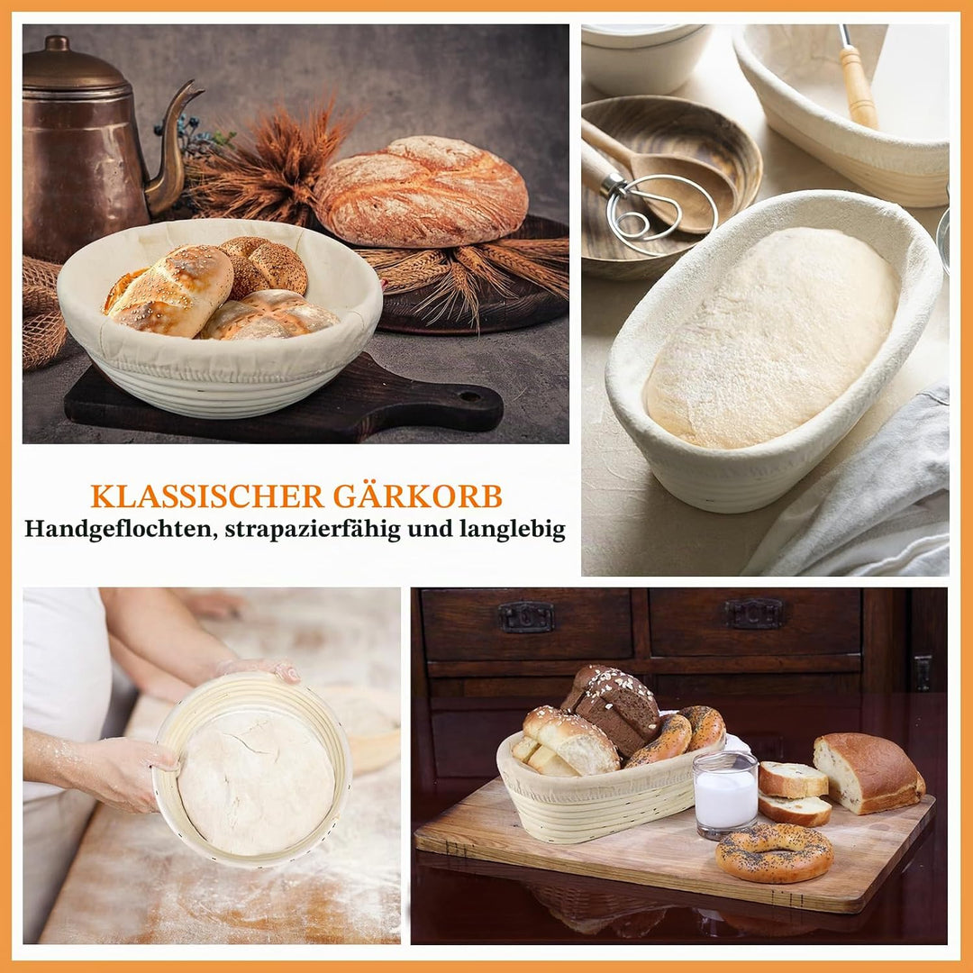 2 Stück Gärkörbchen für brot, Gärkorb Brot Set, 100% natürlichem Rattan, Brot 23cm Rund &amp; 24,5cm Ova