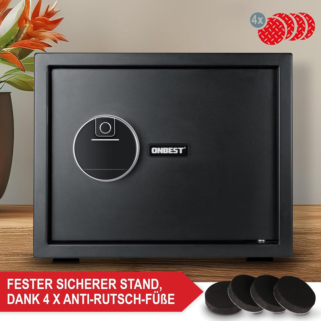 ONBEST elektr. Tresor, Safe mit Fingerabdruck, Zahlencode & Schlüssel – Safe aus Stahl mit 3 Schlies