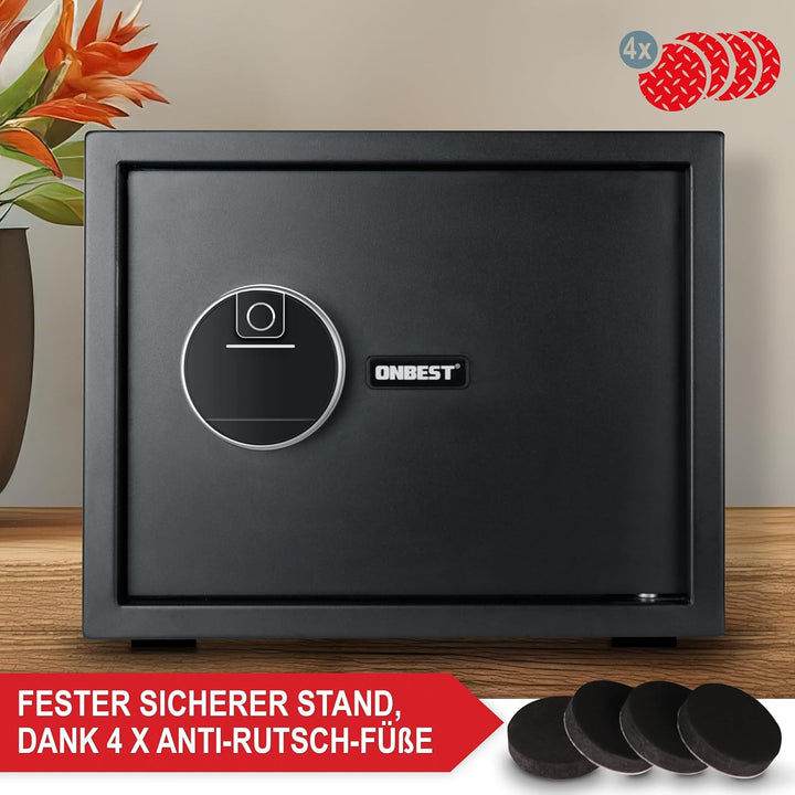ONBEST elektr. Tresor, Safe mit Fingerabdruck, Zahlencode & Schlüssel – Safe aus Stahl mit 3 Schlies